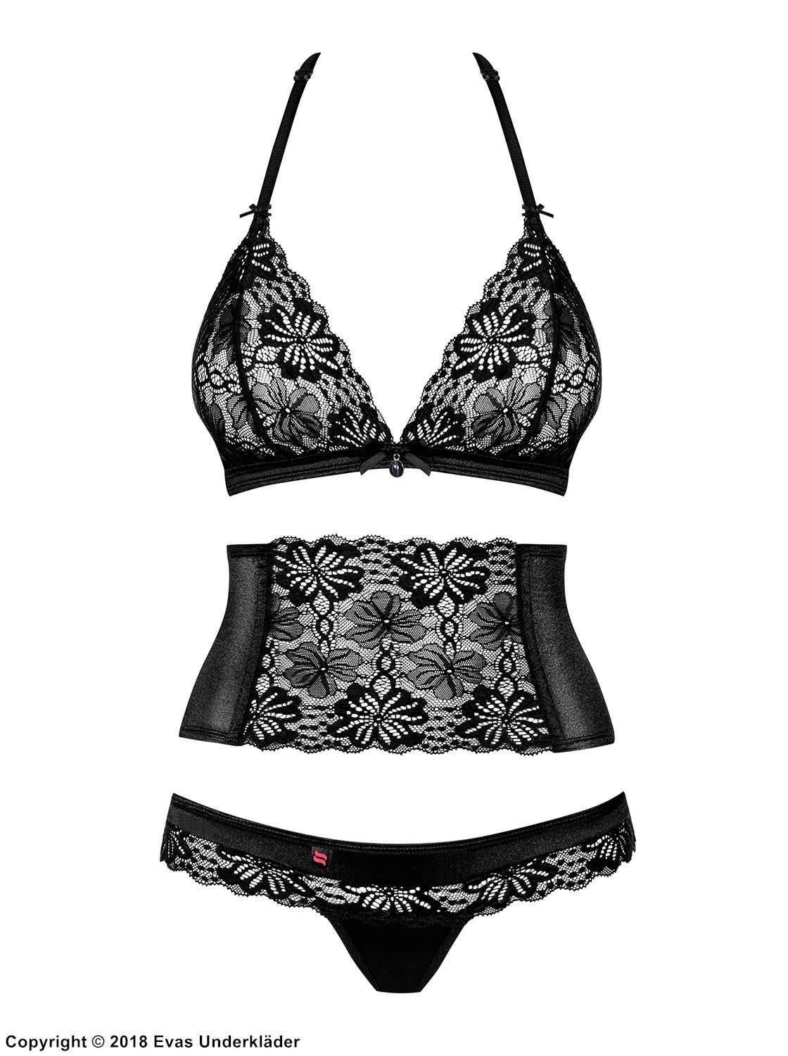 Dessous-Set, Blumenspitze, großes Schleife, Strumpfgürtel